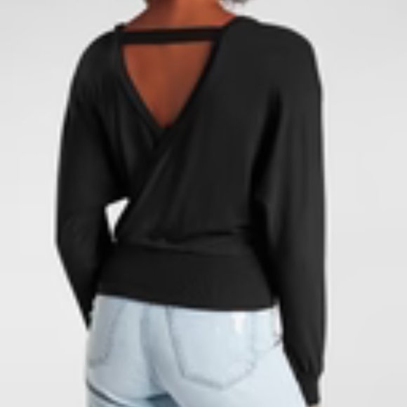 Express Solid Wrap Front Sweatshirt in Pitch Black NEW no tags - Picture 3 of 4